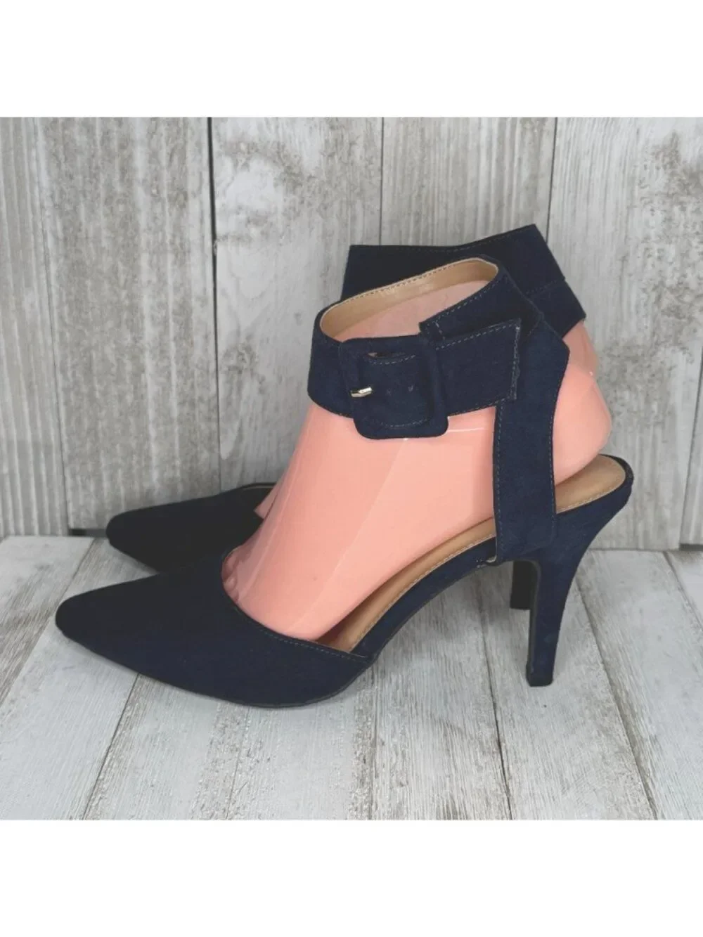 CATO Ankle Strap Heels Blue Faux Suede Size 8 M